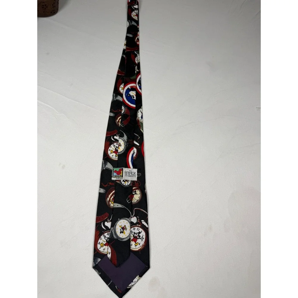 Vintage Mickey Unlimited Disney Watch Clock Print Necktie Black Balancine USA